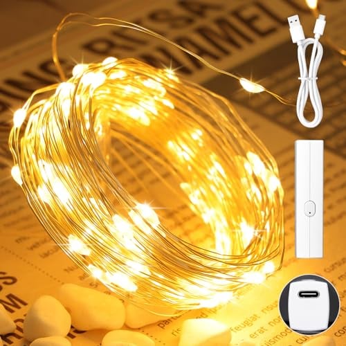 Lakumu USB-C Rechargeable Fairy Lights 33' 100 LEDs Warm White Deal