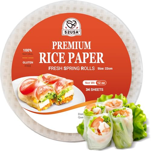 52USA Rice Paper Fresh Spring Roll Wrappers 34-Sheets 22cm