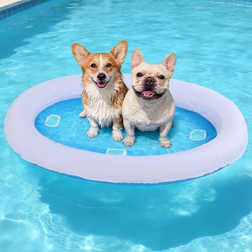 Mewtogo Inflatable Oxford Dog Pool Float 54"x36" (White Rim)