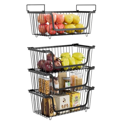 XILIDIA Stackable Wired Metal Pantry Organizer Baskets 4-Pack Deal