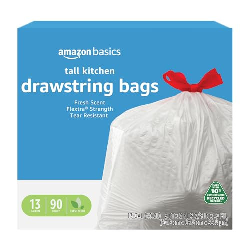 90-Count Amazon Basics 13 Gallon Flextra Tall Kitchen Drawstring Trash Bags