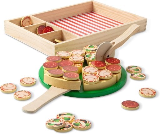 Melissa & Doug Wooden Pizza Party Play Set, 36 Self-Stick Toppings Deal