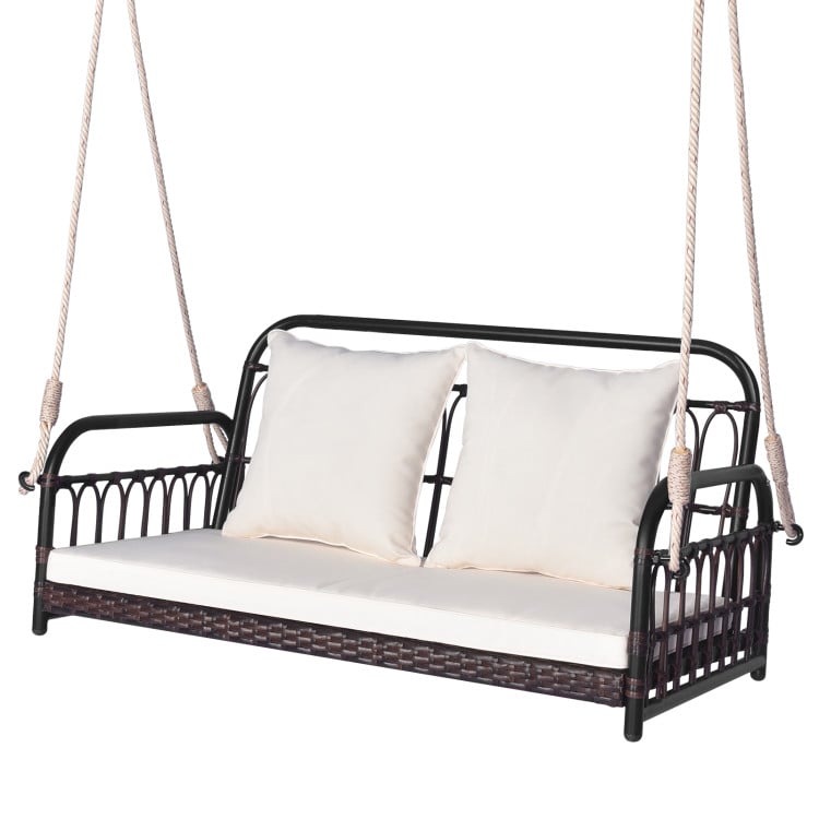Costway Wicker Porch Swing w/ Cushions 880LBS Capacity