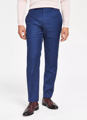 Calvin Klein Men's Slim-Fit Wool-Blend Stretch Suit Pants (Plain Blue)