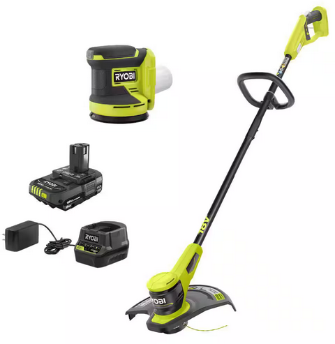 RYOBI ONE+ 18V 13 in. Cordless Battery String Trimmer and 5 in. Random Orbit Sander with 2.0 Ah Battery & Charger Deal