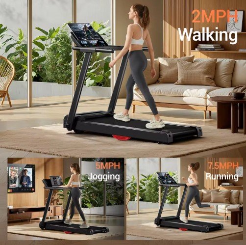 3.0HP Brushless Foldable Home Treadmill 300LB Capacity