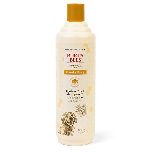 Burt’s Bees for Pets Manuka Honey Tearless 2 in 1 Shampoo and Conditioner for Puppies with Jojoba Oil, 16 Fl Oz