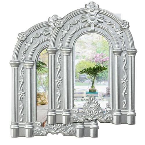 2-Piece 14.5" x 10.6" Zexuiru Wood Frame Rustic Wall Mirror Set (Arch Silver Set) Deal
