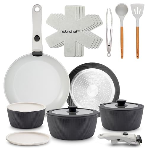18-Piece NutriChef Ceramic Cookware Set w/ Detachable Handles