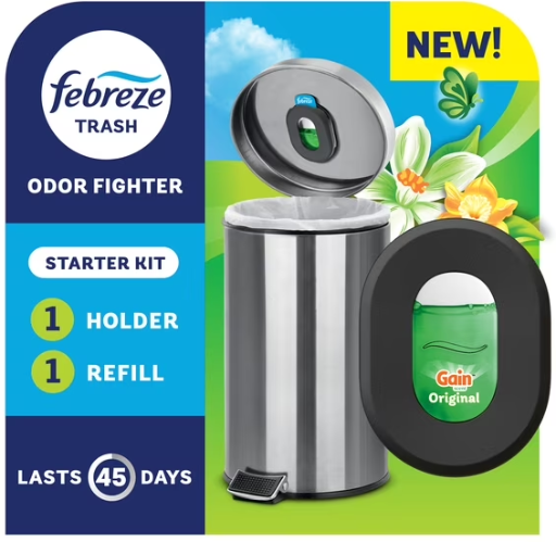 Febreze Trash Odor Fighter, Gain Original Scent, 1 Holder + 1 Refill Deal
