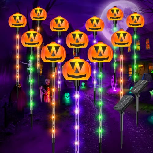 Halloween Pumpkin Solar Pathway Stake Lights 12-Count Deal