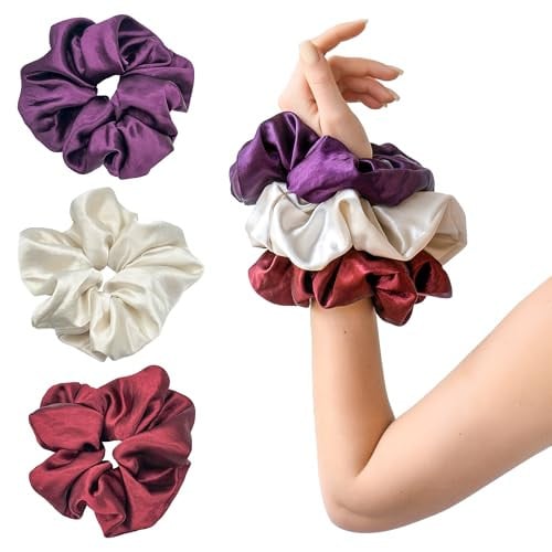 Pearlized Satin Oversized Scrunchies, 3-Pack