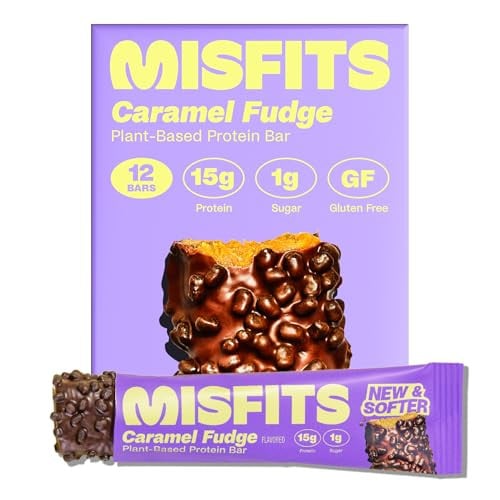 Misfits Vegan Protein Bars 12-Count, 15g Protein (Sweet Caramel Fudge) Deal