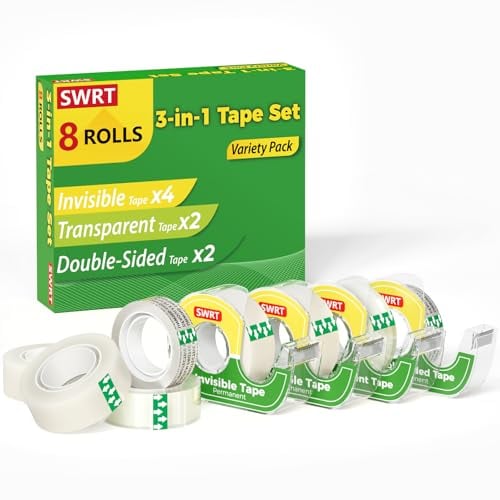 Gift Wrapping Tape 8 Rolls with Dispensers 3-Type Variety Pack
