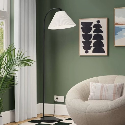 58" Downbridge Pleated Floor Lamp (Black) with Modern Empire Shade