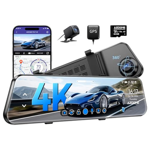 AZDOME PG17 12" WiFi Mirror Dash Cam Front 4K & Rear 1080p