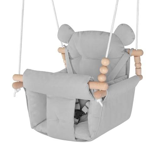 Canvas Wooden Toddler Swing Seat 3-Point Adjustable Safety Harness Deal