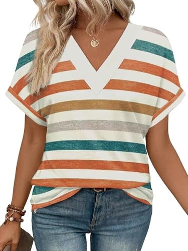 WIHOLL V Neck Short Sleeve Tops Deal