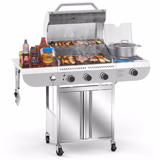 COWSAR 4-Burner Liquid Propane Gas Grill w/ 1-Side Burner Deal