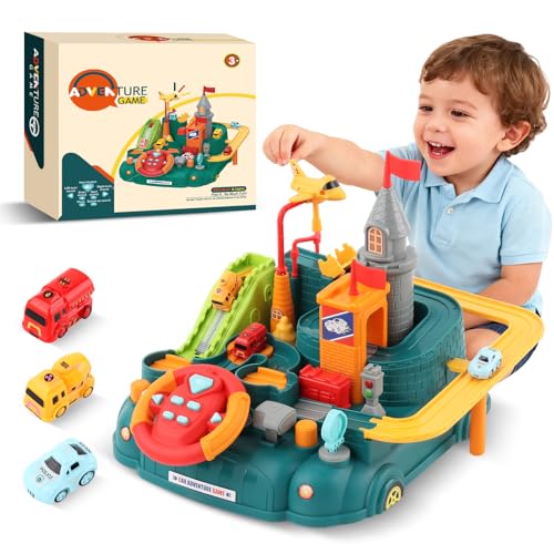 Race Track Car Adventure Toy w/ Steering Wheel & Sound (Pink or Green) Deal