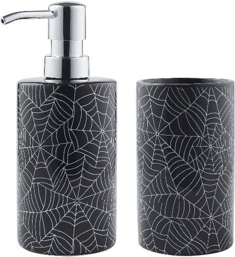 Way to Celebrate! 2-Piece Ceramic Spiderweb Bath Accessory Set