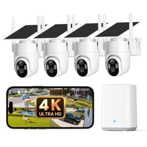 ELYSOO 4K Wireless Outdoor Solar Security Cameras w/ 360° PTZ with Auto Tracking, Color Night Vision 4-Count Deal