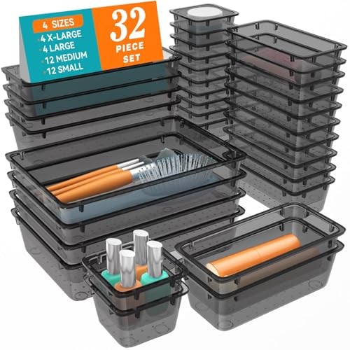 WOWBOX 32 PCS Clear Plastic Drawer Organizer Set Deal