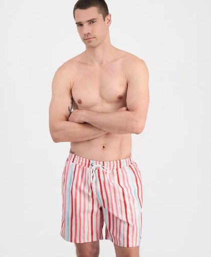 Club Room Men's Paint Stripe Swim Trunks Winter Ivory