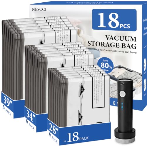 18-Pack NESCCI Travel Vacuum Seal Compression Storage Bags (3 Sizes) w/ Rechargeable Wireless Pump