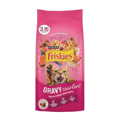 Purina Friskies Gravy Swirlers Dry Cat Food (Chicken, Salmon & Gravy) 3.15-lb Deal