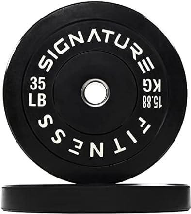 Signature Fitness Fitvids 2" Olympic Bumper Plate Weight Plates with Steel Hub, 35lbs, Pair