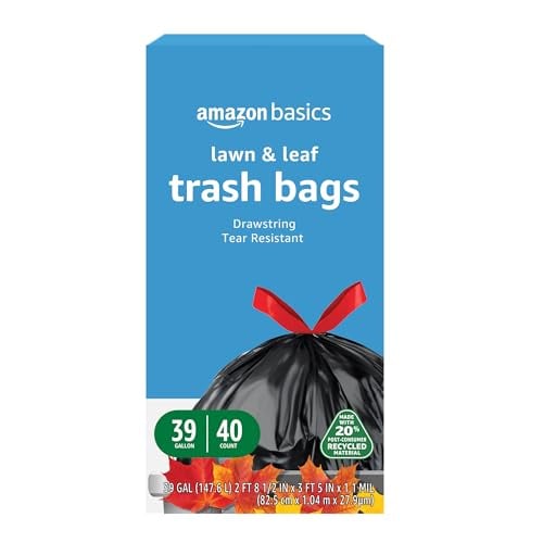 Amazon Basics 39 Gallon 40 Count Lawn & Leaf Heavy Duty Drawstring Trash Bags