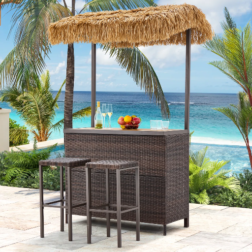 Outdoor Tiki Bar Set with 2 Stools Deal