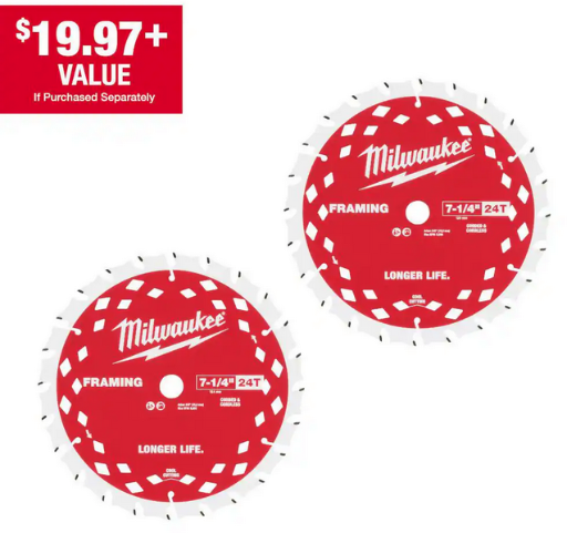 Milwaukee 7-1/4 inch x 24-Tooth Framing Circular Saw Blade 2-Pack