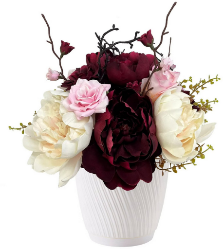 Artificial Rose Floral Arrangement in White Pot