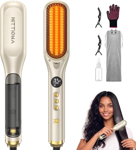 HITTIONA Steam Hair Straightener Brush 3 in 1 Ionic