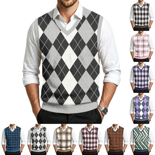 V Neck Plaid Knit Lightweight Pullover Sweater