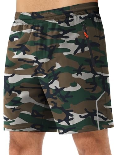 3rd Hill Men's 7" Running Shorts w/ Zipper Pockets (Green Camo) Deal