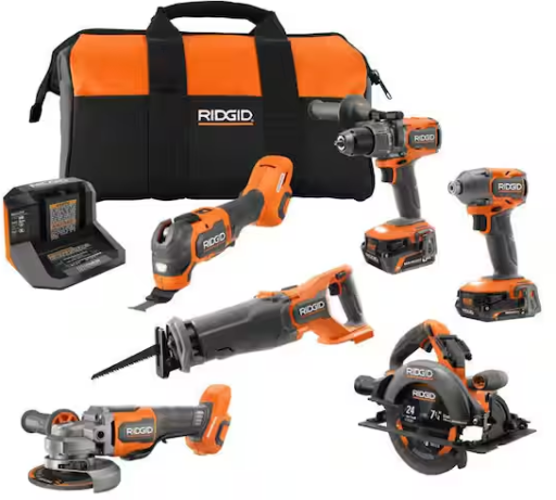 Ridgid 18V Brushless Cordless 6-Tool Combo Kit with 6.0 Ah and 2.0 Ah MAX Output Batteries