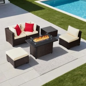 VEVOR 6-Piece Outdoor Patio Furniture Set with 50000BTU Propane Fire Pit Table Deal