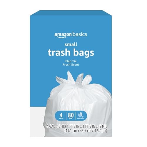 Amazon Basics 80-Count 4-Gal Flat Ties Trash Bags (Fresh Scent), x4 Deal