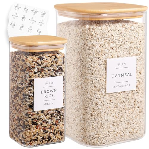 Glass Pantry Storage Containers with 132 Kitchen Pantry Labels, 138/50 oz