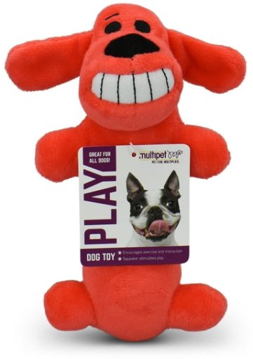 Multipet Smiling Loofa Plush Dog Toy with Squeaker, 6 inch