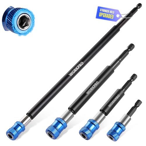 WORKPRO 4-Piece 1/4" Hex Quick-Release Magnetic Drill Bit Extension Set (2-3/8", 4", 6", 12")