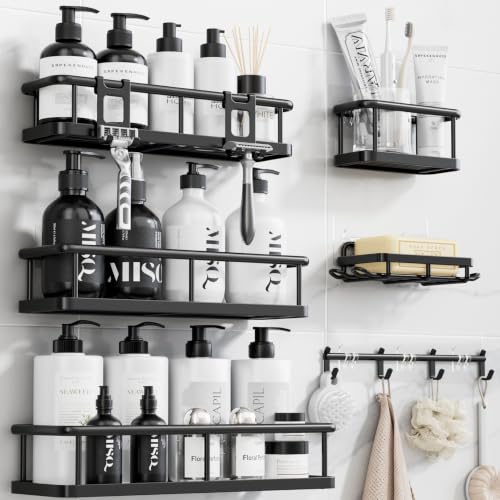 Yasonic 6-Piece Shower Caddy Organizers w/ Hooks (Black)