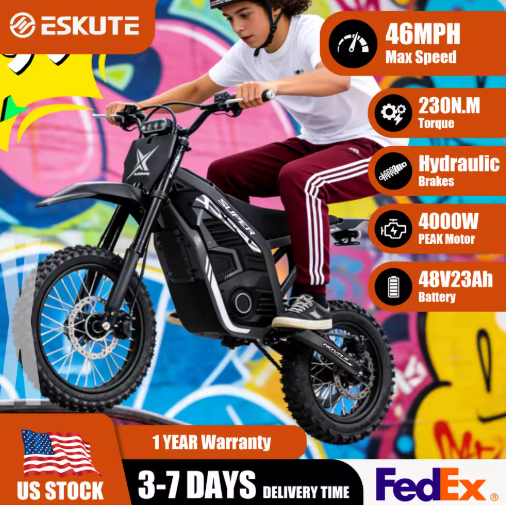 Eskute Nova X 4000W peak 48V23AH Electric Dirt Bike 14"/12" Fat Tire Orange Deal