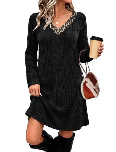 Color Block V Neck Sweater Dress Deal