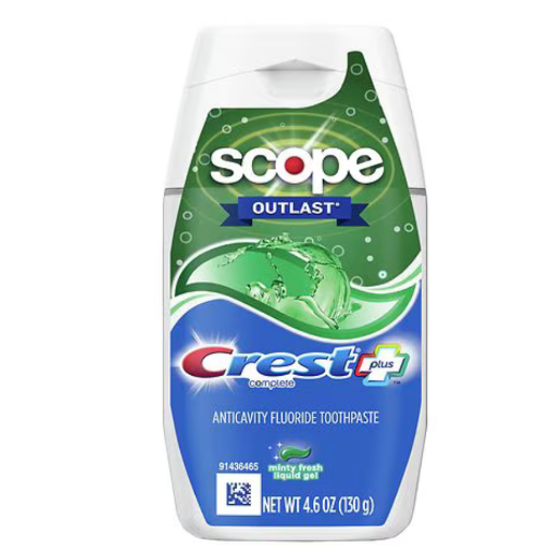 Crest Plus Scope Outlast Liquid Gel Toothpaste Minty Fresh 4.6 oz 3-Pack