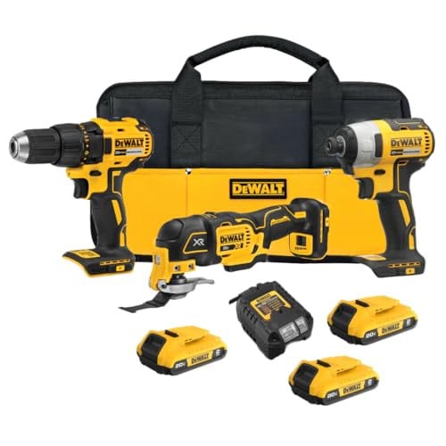 DEWALT 20V MAX 3-Tool Brushless Power Tool Set with 1/2" Cordless Drill, 1/4" Impact Driver, Oscillating Tool, 3 Batteries Deal