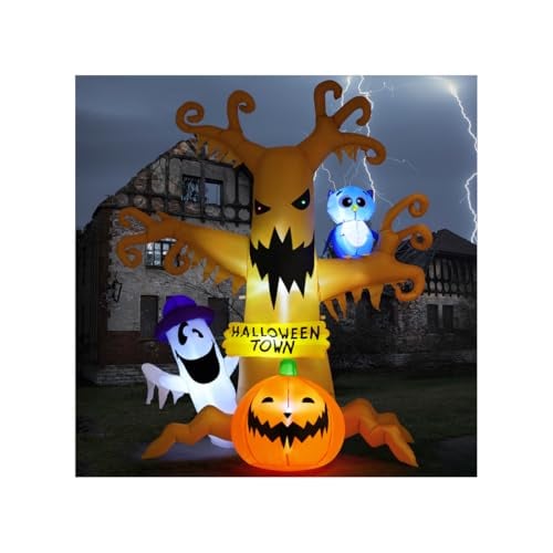 GOOSH Halloween Inflatable Dead Tree w/ Owl, Ghosts & Pumpkins LED Yard Decoration 8' Deal